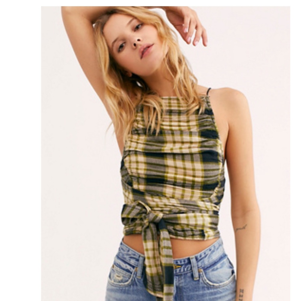 FREE PEOPLE REAL LOVE PLAID TANK - BLK CMB (SZ M)